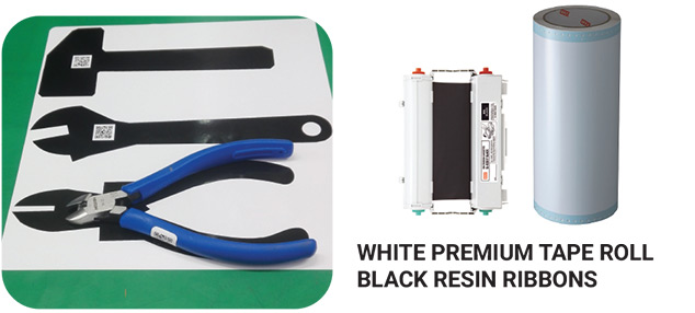 White Premium Tape Roll Black Resin Ribbons